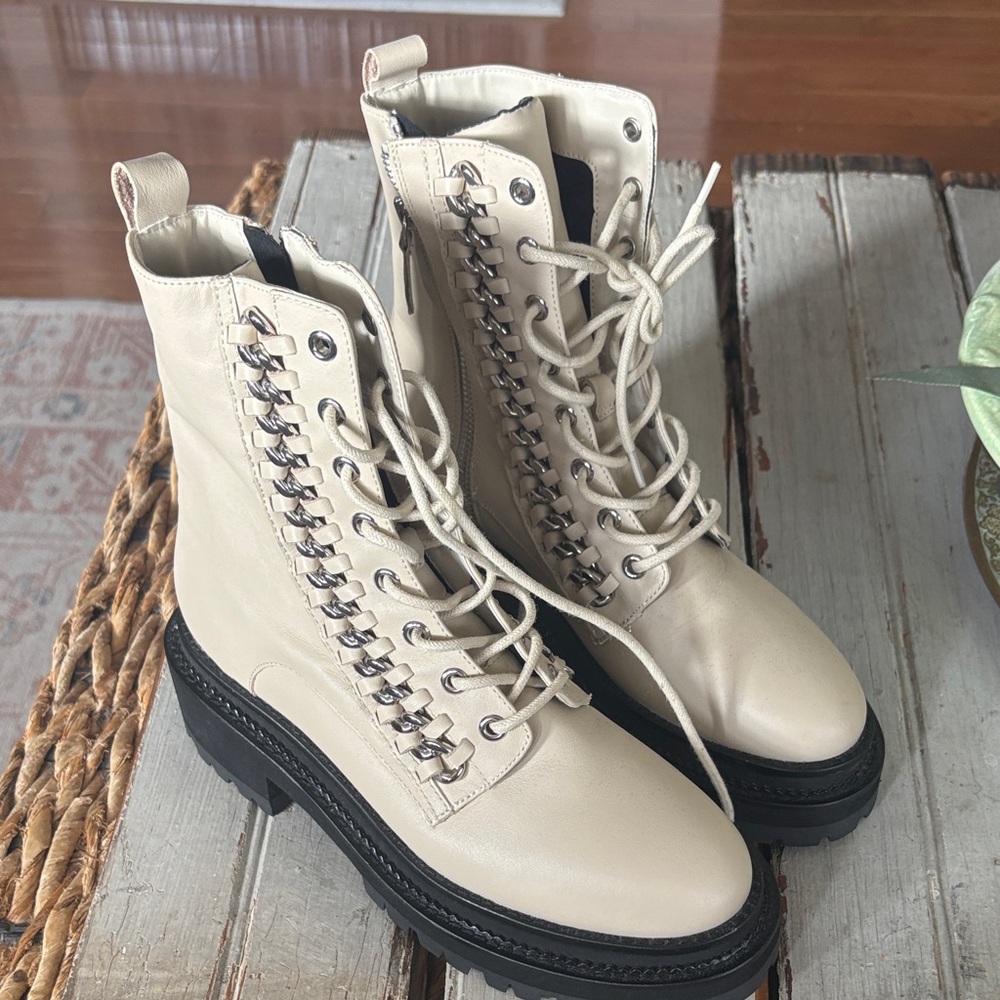 Rebecca Minkoff Cream Lace-Up Combat Boots NEW - Picture 6 of 6